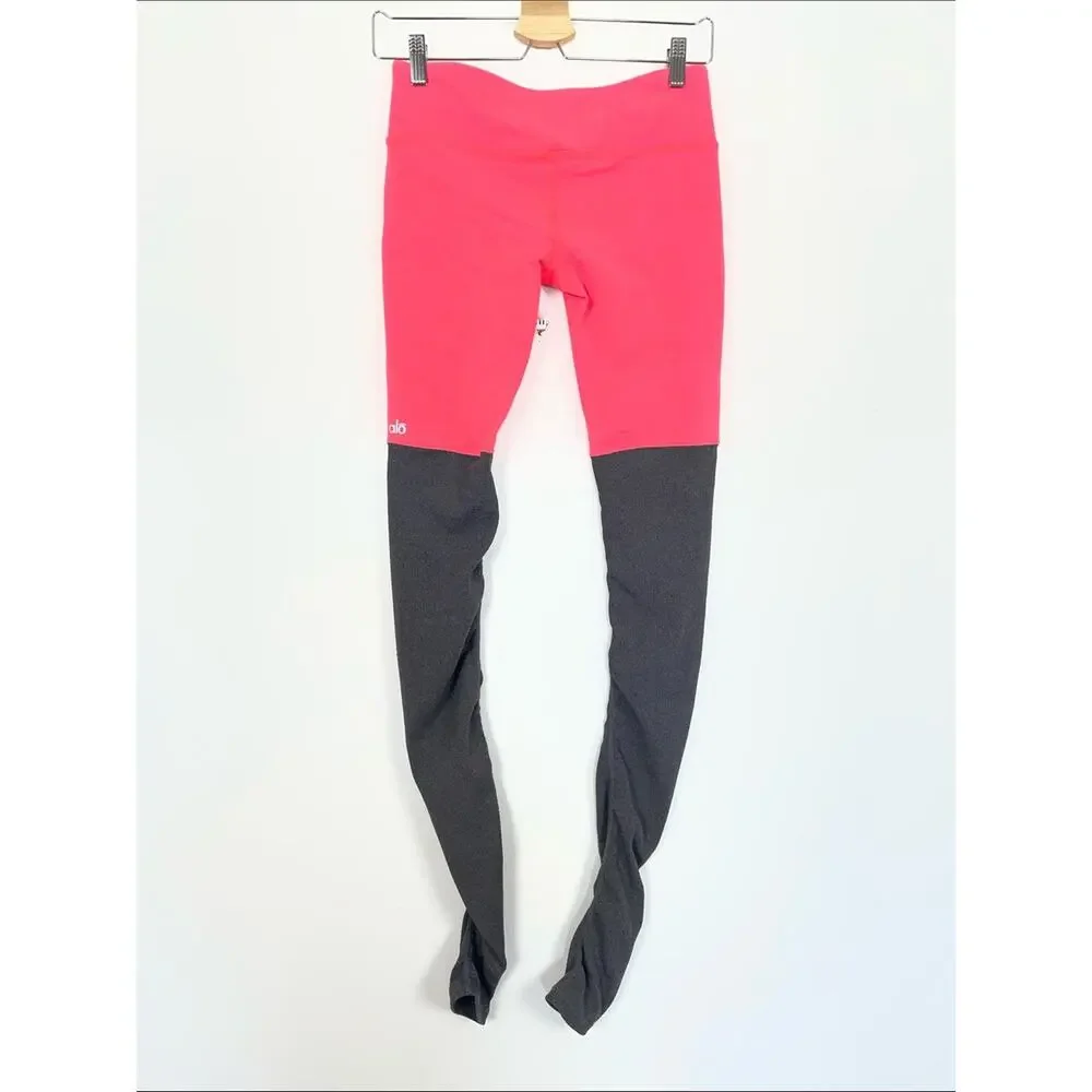 Alo Yoga Goddess Ribbed Scrunch Two Tone Coral Gray Women's S Stretch Leggings